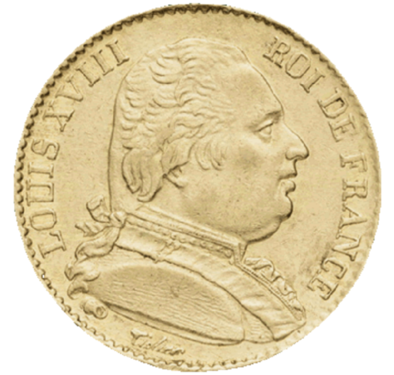 20 Francs Or Louis XVIII Buste Habillé Avers